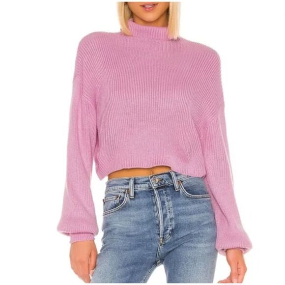 Superdown Oversize Boxy Cropped Turtleneck Puff Sleeve Sweater Pink Size Small - Picture 1 of 10
